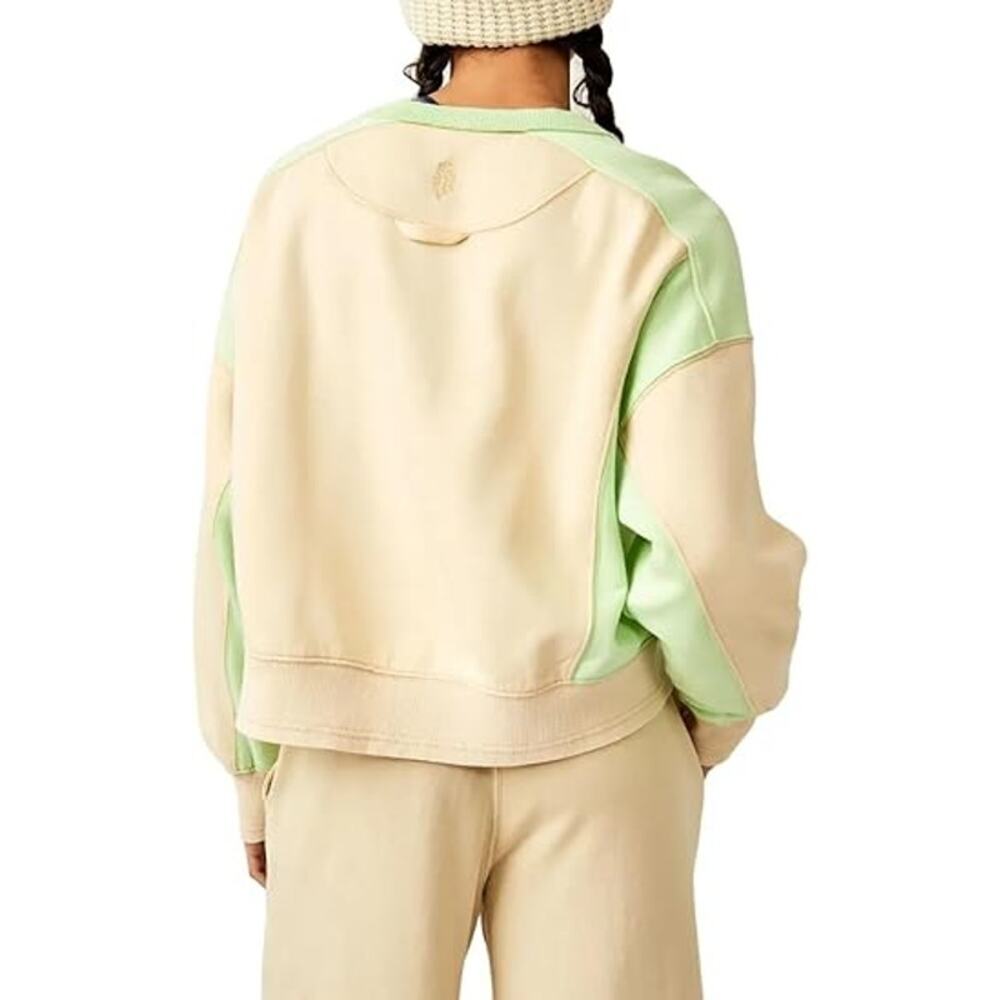 Free People Intercept Colorblock in Sesame Limezest Oversize Sweater Sz XS - Picture 15 of 15